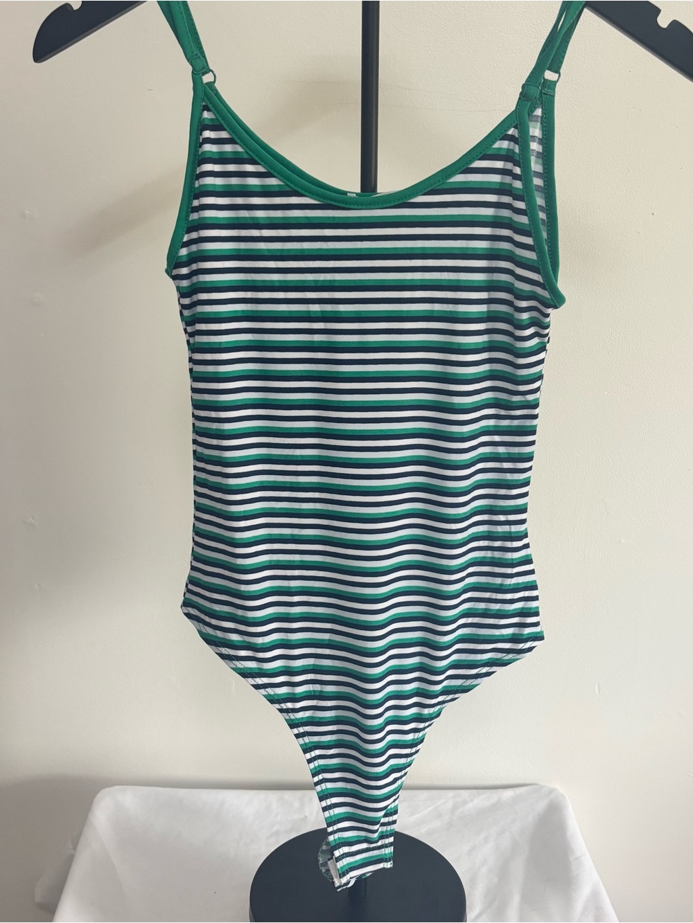 Striped Green & White Tank Bodysuit Size Medium